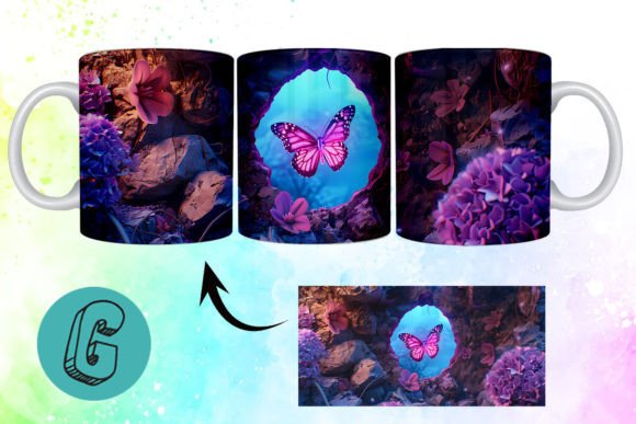 3D Fantasy Butterfly Mug Wrap: Creative Digital Design