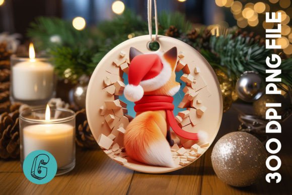 3D Fox Break Through Ornament Back 2: Creative Digital Asset