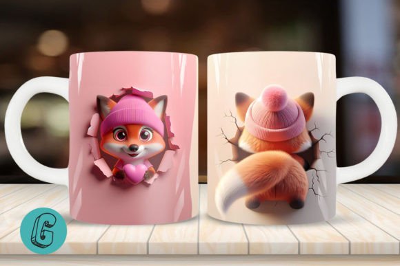 3D Fox Valentine Mug Wrap 2 Sided (18) Design