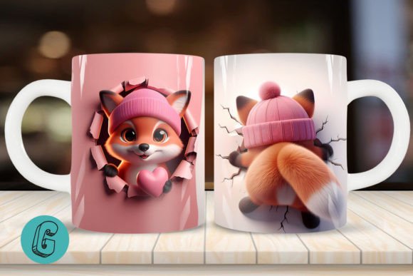 3D Fox Valentine Mug Wrap 2 Sided (20)