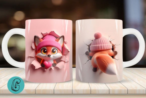 3D Fox Valentine Mug Wrap 2 Sided: A Creative Design Asset