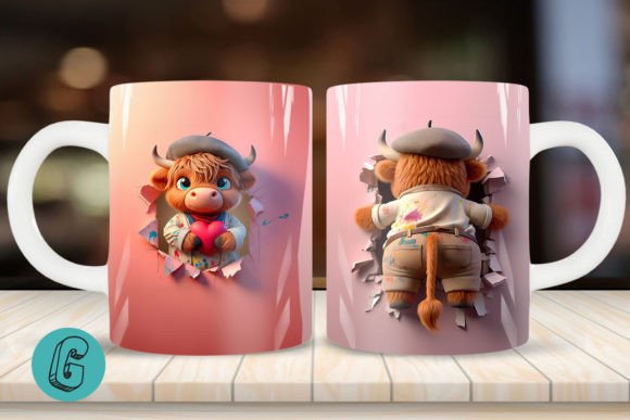 3D Highland Cow Mug Wrap: Perfect for Valentine's Crafts