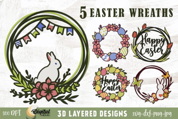 3D Layered Easter Wreath Paper Cut SVG Design