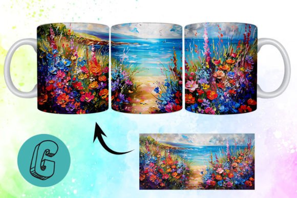 3D Oil Paint Floral Garden Mug Wrap 08: A Beautiful Design Asset