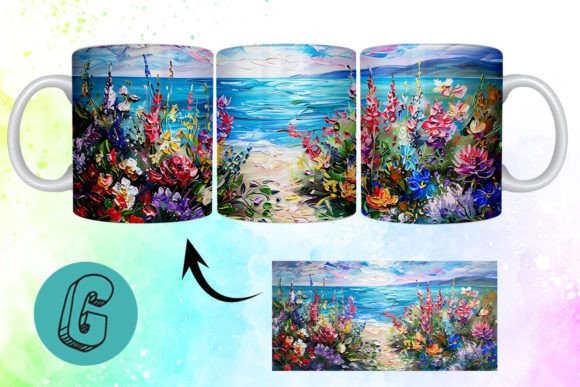 3D Oil Paint Floral Garden Mug Wrap 19 for Creative Projects