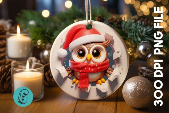 3D Owl Break Through Ornament Front: Creative Design Asset