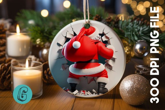 3D Santa Break Through Ornament PNG B2