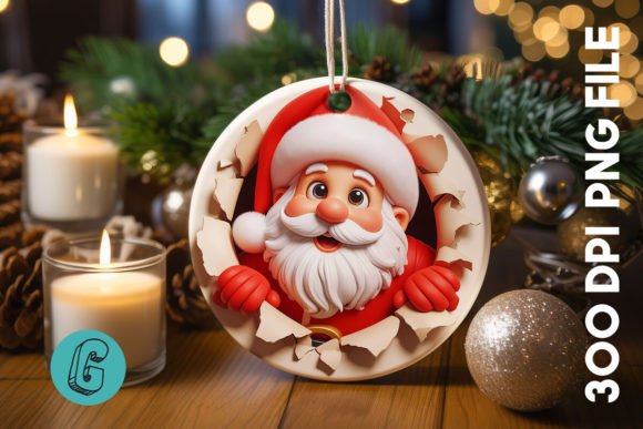 3D Santa Break Through Ornament PNG: Festive Digital Design