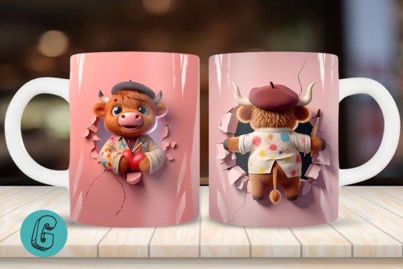 3D V-day Artist Highland Cow Mug Wrap 01