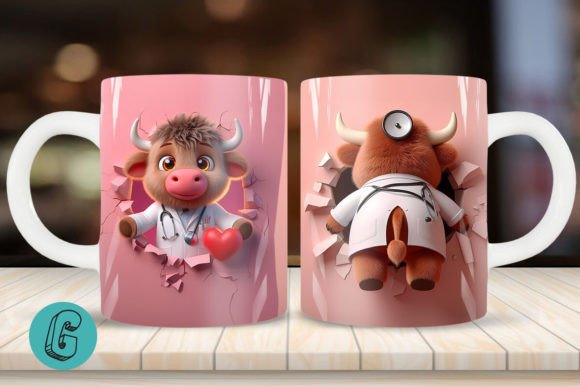 3D V-day Doctor Highland Cow Mug Wrap 13