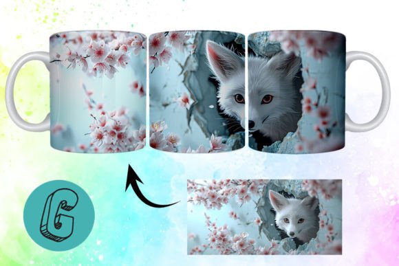 3D Valentine Fox Floral Mug Wrap 03: A Charming Design Asset