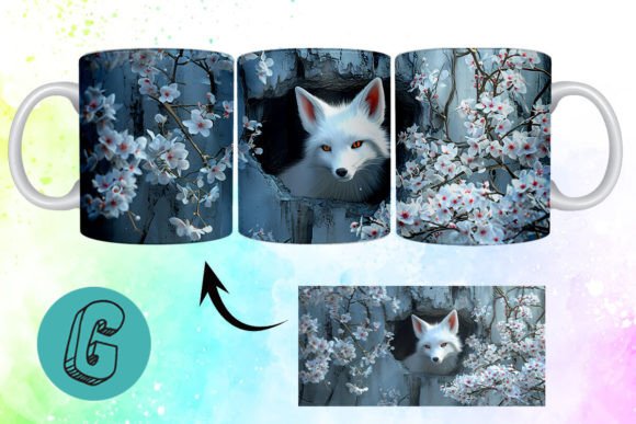 3D Valentine Fox Floral Mug Wrap 06: A Creative Asset