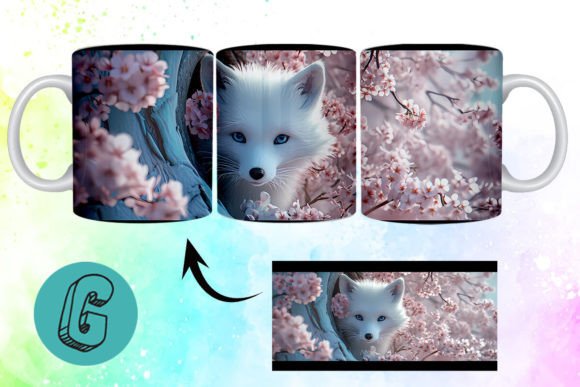 3D Valentine Fox Floral Mug Wrap: Creative Design Asset