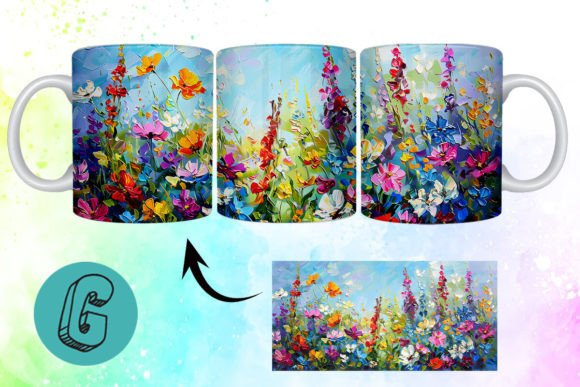 Beautiful 3D Oil Paint Floral Garden Mug Wrap 03