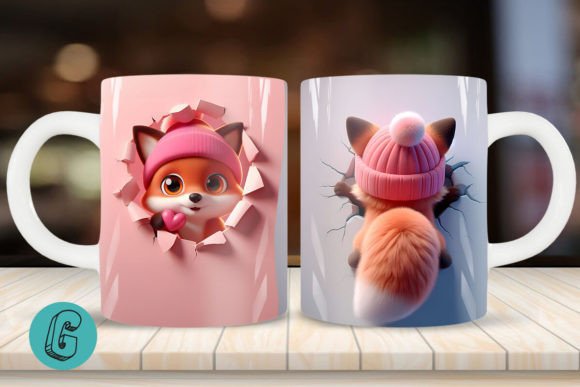 Charming 3D Fox Valentine Mug Wrap for Creative Projects