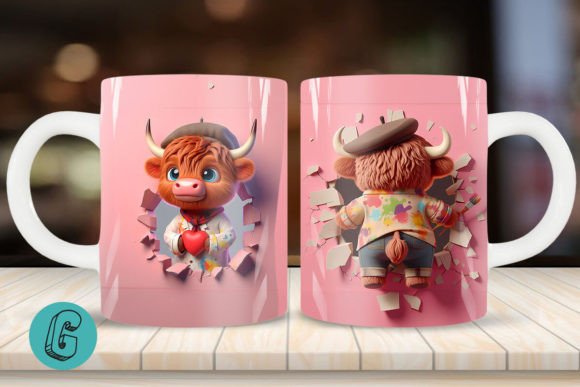 Charming Highland Cow Mug Wrap for V-Day Creations