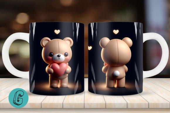 Cute Bear 2 Sided 3D Mug Wrap Set (09) for Creative Projects