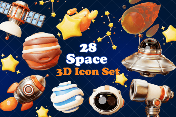 Cute Space 3D Icon Set: A Creative Design Bundle