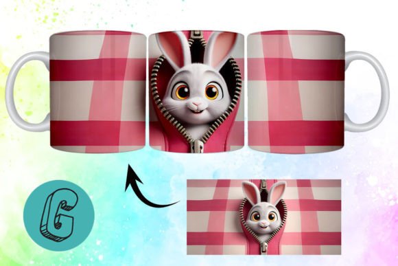 Valentine Cute Rabbit 3D Mug Wrap (04)