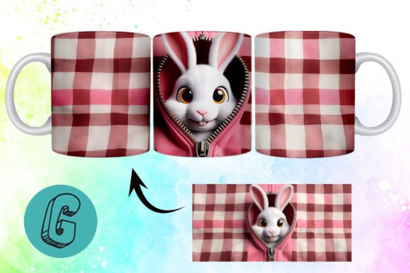 Valentine Cute Rabbit 3D Mug Wrap: A Delightful Design Asset