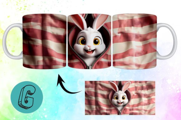 Valentine Cute Rabbit 3D Mug Wrap: Creative Design Asset