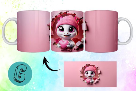 Valentine Dragon 3D Mug Wrap (99) Digital Download