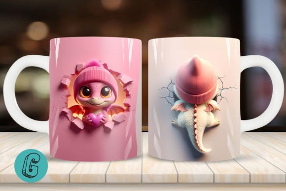 Valentine Dragon 3D Mug Wrap Design: A Creative Download