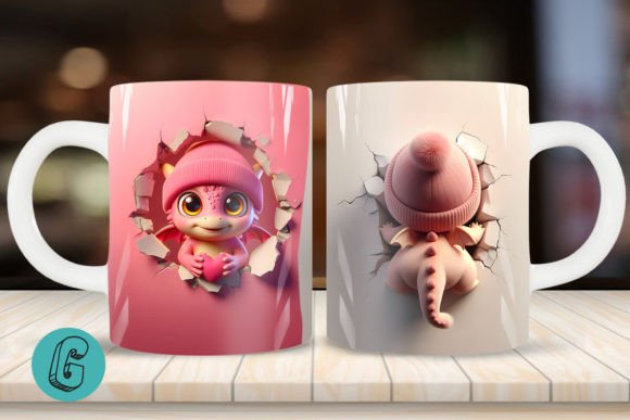 Valentine Dragon 3D Mug Wrap: High-Quality Digital Download