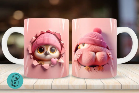 Valentine Owl 3D Mug Wrap 2 Side (07): A Creative Digital Asset