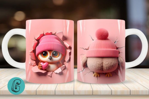 Valentine Owl 3D Mug Wrap 2 Side (14): A High-Quality Design Asset