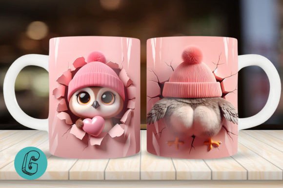 Valentine Owl 3D Mug Wrap Design for Creative Projects