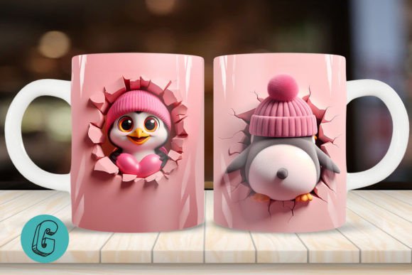 Valentine Penguin 3D Mug Wrap 2side (07): A Cute Design Asset