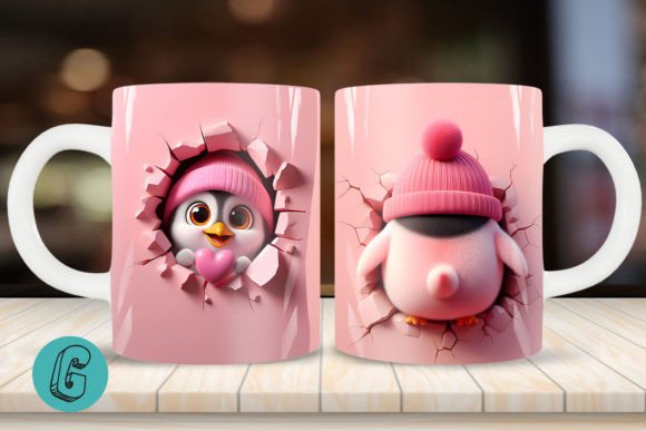 Valentine Penguin 3D Mug Wrap 2side (19): Creative Designs