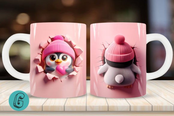 Valentine Penguin 3D Mug Wrap: A High-Quality Digital Download