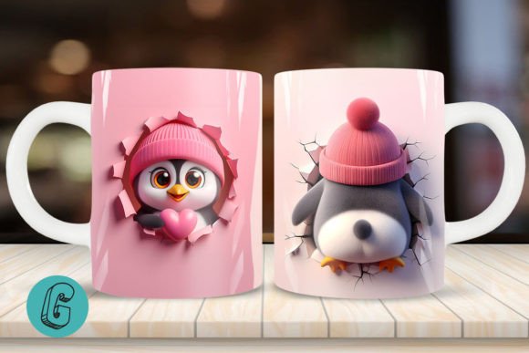 Valentine Penguin 3D Mug Wrap Design for Crafts